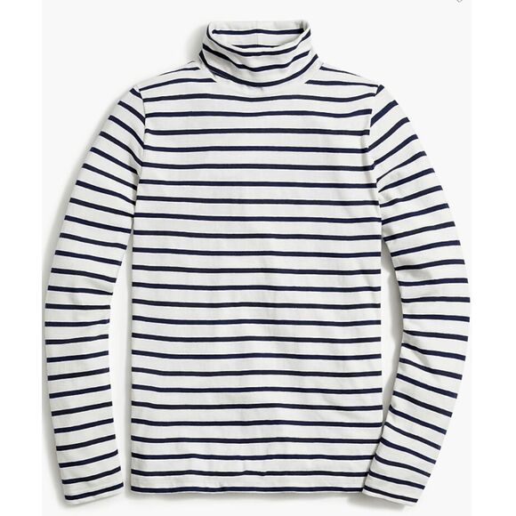 J.Crew Factory Printed tissue‎ turtleneck top Stripe Navy White Size XXS - Picture 1 of 5